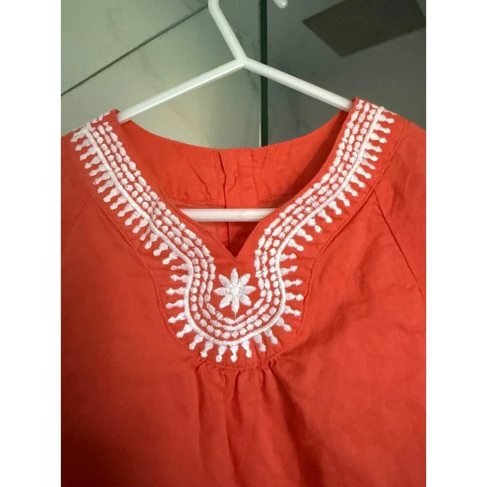 Girls’ Coral Cotton Top with Embroidered Details Toddler 4 years